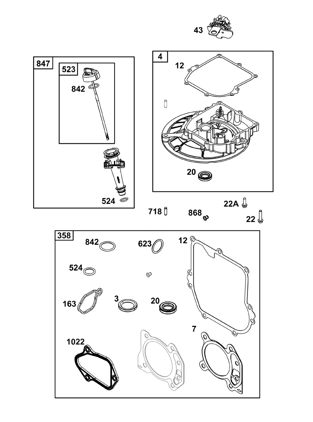 Crankcase Cover/Sump And Lubrication Group Diagram and Parts List for 09P802-0008-H5 020000 - 09Z999 Briggs and Stratton Engine